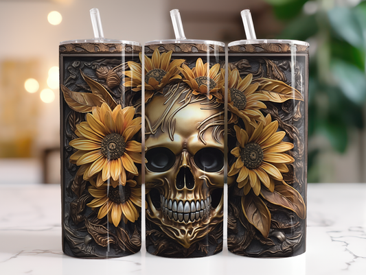 30oz Tumbler - Skull with Sunflowers