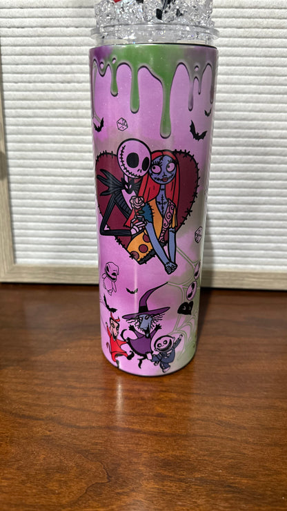 20oz UV/Glow in the dark Tumbler with Topper - Jack & Sally